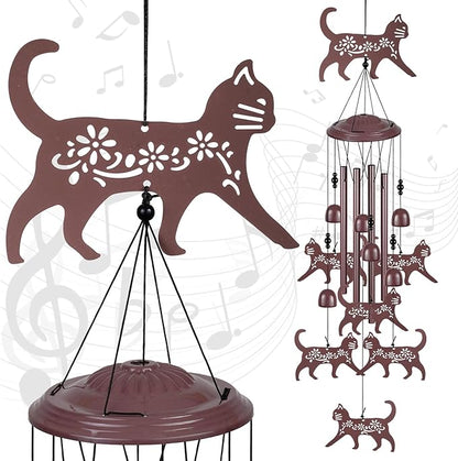 Coffee Color Cat Wind Chimes - Gifts for Mom, Home, Garden, Balconies, Rooms, Patio, Indoor, Outdoor Decoration - Memorial Chimes, Wind Catcher, Outside Bells Decor