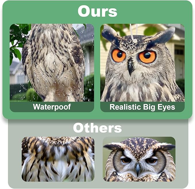 2PCS Hanging Effective Fake Owl Control Device Dual-Side Outdoors Owl with Reflective Tape for Patio Yard Outdoor Front Porch Backyard Windows
