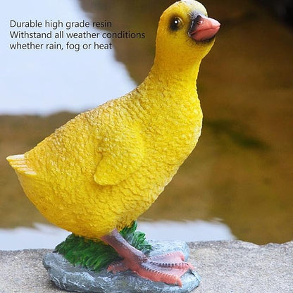 Cute Statues Resin Duck Figurine Furry Ducks True Colors Garden Statue Anti Fading Backyard Decor(Gray)
