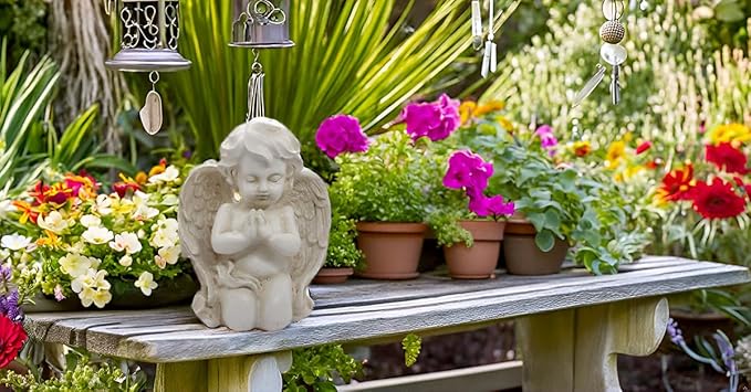 Vintage Kneeling Praying Cherub Statue Indoor Outdoor Home Garden Decoration Wings Angel Statue Memorial Sculpture
