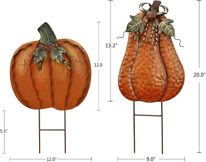 Morning View Pumpkin Garden Stakes Metal Yard Sign Fall Decor Outdoor Autumn Yard Stake Art Pumpkin Lawn Ornaments for Patio Porch Thanksgiving Halloween Harvest 17.5 Inches Tall Set of 2