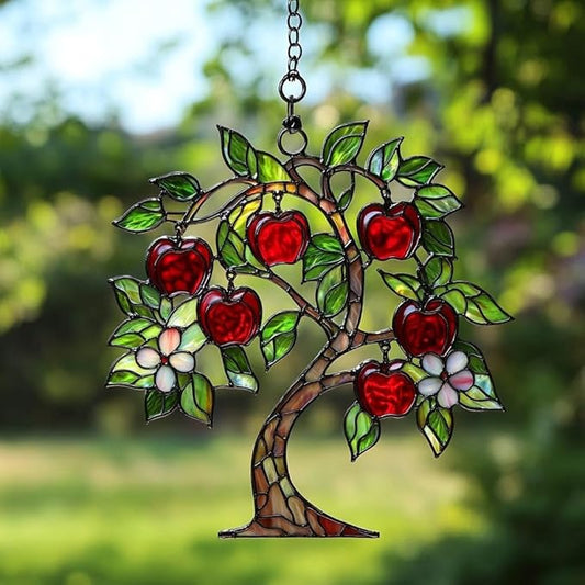 Acrylic Suncatcher Colorful Window Hanging Ornament Sun Catcher Panel for Home Decor Car Garden Gift Apple Tree Faux Stained Glass Suncatcher