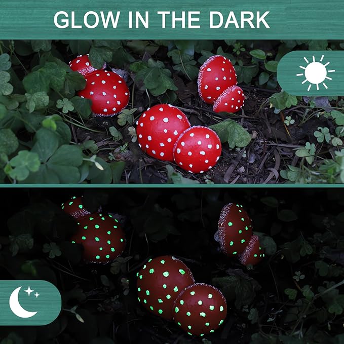 OwMell Glow in The Dark Mushroom, Set of 3 Mushroom Decor Decorations for Garden Yard, Mushroom Tree Decorations Outdoor, Mushroom Statue Figurines, Fairy Garden Decor Accessories - Tree Hugger