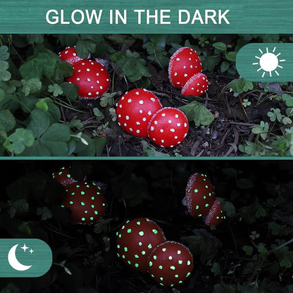 OwMell Glow in The Dark Mushroom, Set of 3 Mushroom Decor Decorations for Garden Yard, Mushroom Tree Decorations Outdoor, Mushroom Statue Figurines, Fairy Garden Decor Accessories - Tree Hugger