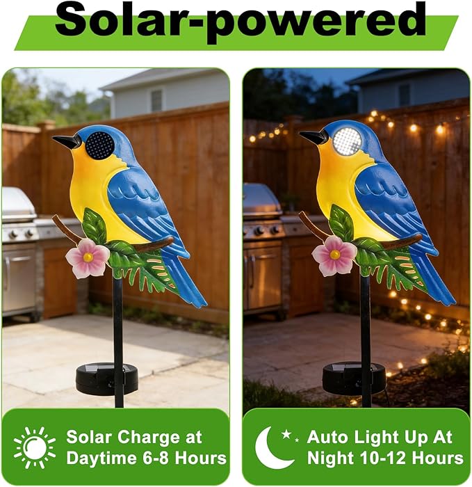 Rngmsi Garden Solar Lights Dynamic Eyes, Bird Solar Garden Lights Stake Outdoor Decorations, LED Lighting Blue Bird Decor Gifts for Patio Yard Pathway Lawn