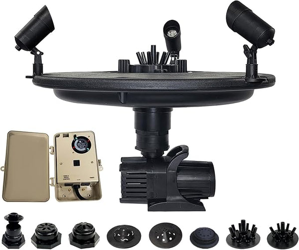 HALF OFF PONDS Floating Fountain, 3/4 HP Pond Aerator, 100 ft Cord, 8,000 GPH Water Pump, 11 Spray Patterns, Color-Changing LED Lights & Control Box, for Ponds, Lakes & Water Gardens