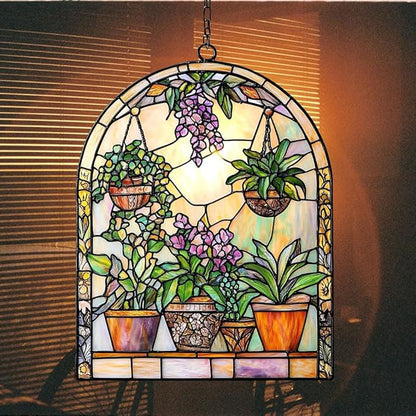 Garden Lovers Acrylic Suncatcher Stained Glass Effect Window Car Hanging Christmas Ornament Indoor Outdoor Decor Garden Sun Catcher Panel for Acrylic Suncatcher Lover for Women Mom Grandma