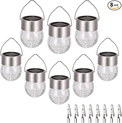 SUNWIND Hanging Solar Ball Lights Outdoor - 8 Pack Cracked Glass Decorative Garden Lights Waterproof Solar Lanterns for Yard, Patio, Fence, Tree, or Holiday Decoration(White)