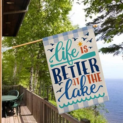 AVOIN colorlife Life Is Better At The Lake House Flag 28x40 Inch Double Sided Outside, Lakeside Holiday Yard Outdoor Decoration
