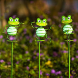 Frog Garden Stakes, 25" H Noctilucent Decorative Garden Stakes, 3 Pcs Glowing Metal Yard Art for Outdoor Spring Lawn Patio Pathway Decor
