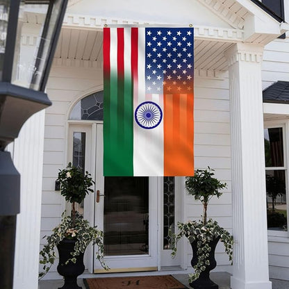 Indian American Combination Flag 6X10FT, US India Flags,Both Sides Printed, Men Women Banner,Vibrant Colors, Double Stitched with 2 Brass Grommets, Bar Garden Street Decoration, GYM, Office Decor,Indoor Outdoor Use,Gifts. (US-IN-Z, 6x10ft)