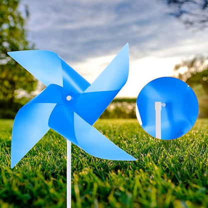 HARFINGTON 50pcs Windmills for The Yard Garden 17" x 11" 4 Leaves Pinwheels Wind Mills Spinners Windproof Waterproof Bird Devices with Stakes for Patio Decor, Dark Blue