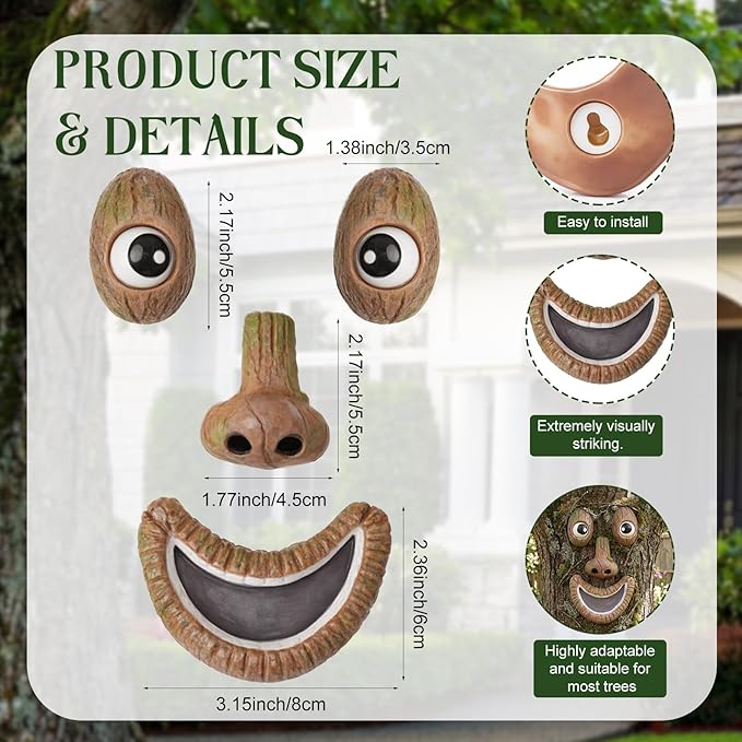 Hollowfly Tree Face Decor Outdoor Tree Faces Trees Yard Art Statues Garden Cute Funny Creative Decoration for Indoors Outdoor Garden Decoration(Smiling Style)