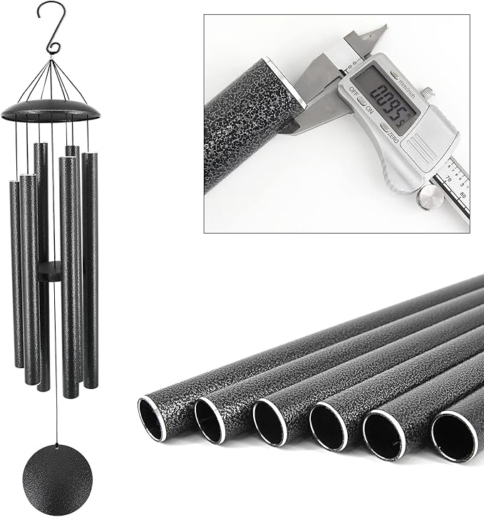 ASTARIN Wind Chimes Outdoor Deep Tone,45-Inch Memorial Wind Chimes Large with 6 Heavy Tubes,Unique Windchimes Outdoor for Garden Hanging Decor,Sympathy Gifts,Black Grey