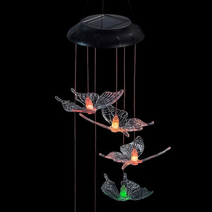 Alpine Corporation 27" Tall Outdoor Solar Powered Wind Mobile with Color Changing LED Butterfly Lights