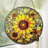 Sunflower Sun Catcher Stained Glass Window Hanging - Flower Sun Catchers Ornaments for Kitchen Door Home Garden Decor - Handmade Suncatchers Glass Panel - Mothers Day Birthday Gifts for Mom Grandma