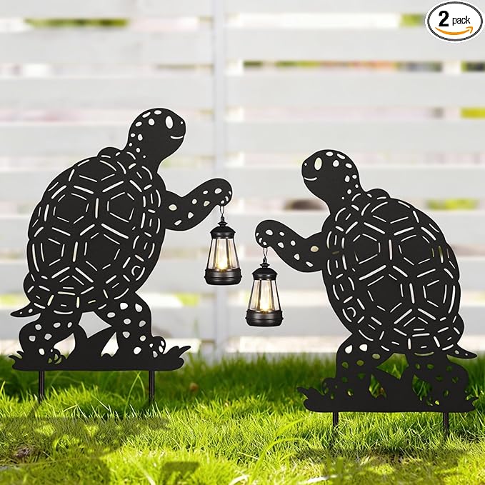 nawaza Turtle Metal Garden Stakes Decorative 2Pack,Solar Lights Outdoor Garden Decor Stake,Birthday Gifts for Mom Women,Decorative Metal Housewarming Ornament for Lawn Patio Yard Pathway Black.
