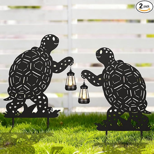 nawaza Turtle Metal Garden Stakes Decorative 2Pack,Solar Lights Outdoor Garden Decor Stake,Birthday Gifts for Mom Women,Decorative Metal Housewarming Ornament for Lawn Patio Yard Pathway Black.