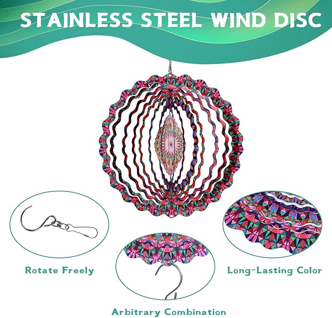 Stainless Steel Wind Spinner- 2Pcs 10 in Indoor Outdoor Garden Decoration, Unique Gift for Women, Men, Holidays (B)