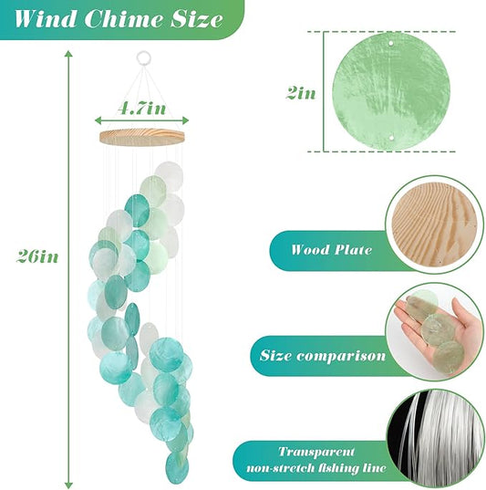Seashell Wind Chimes for Outside - Handcrafted Spiral Shape Capiz Shells Windchime Coastal Style Decor for Indoor/Outdoors, Garden & Beach Hanging Decor for Wind Chimes Lovers and More