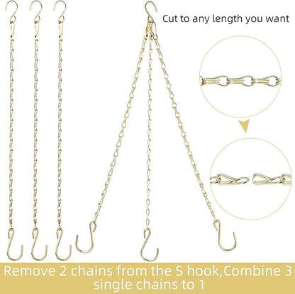Hotop 8 Pcs Metal Hanging Chains with Ceiling Hooks, Garden Plant Hangers for Hanging Bird Feeders, Billboards, Chalkboards, Basket, Planters, Lanterns, Wind Chimes, Chain Hook DIY(16.38 Inch,Gold)