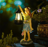 Pohabery Fairy Garden Statue Solar Garden Fairy with Lantern Light Outdoor Decoration Waterproof Solar Sculpture for Patio Yard Lawn Gift for Mom Grandma