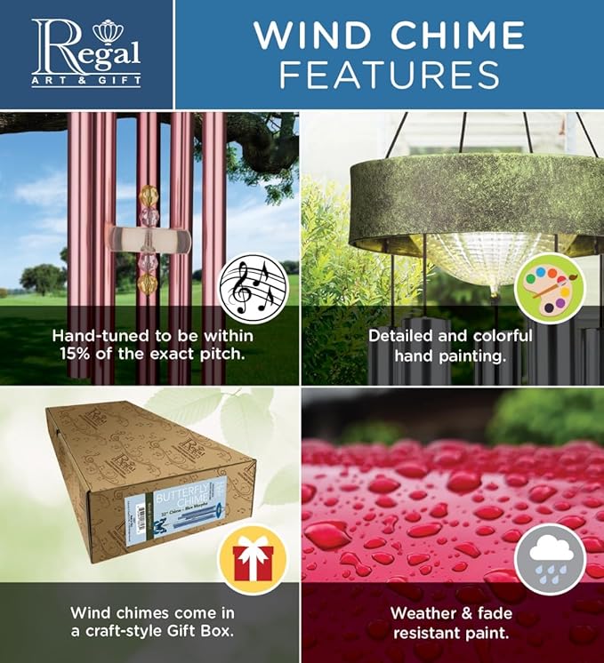 Regal Art & Gift Wind Bell Chimes - Outdoor Decorative Metal Hanging Chime - Relaxing Sound for Yard, Patio, Porch or Garden - Peacock