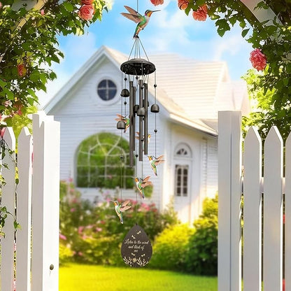 Hummingbird Wind Chimes Outdoor Durable Black Metal Windchimes Garden Patio Decor Hummingbirds Gifts for Women/Men, Garden/Yard Decor, Memorial/Birthday Gifts for Grandma/Mom, Birds Chimes for Outside