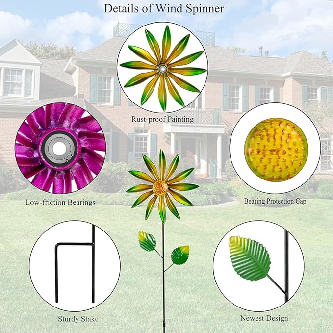 Stargarden 4Pcs Metal Wind Spinners, Garden Pinwheels for Yard, Small Windmills Decorative Garden Stakes for Yard Lawn Patio Outdoor