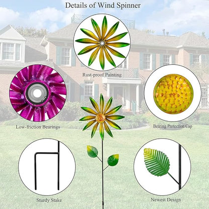 Stargarden 4Pcs Metal Wind Spinners, Garden Pinwheels for Yard, Small Windmills Decorative Garden Stakes for Yard Lawn Patio Outdoor
