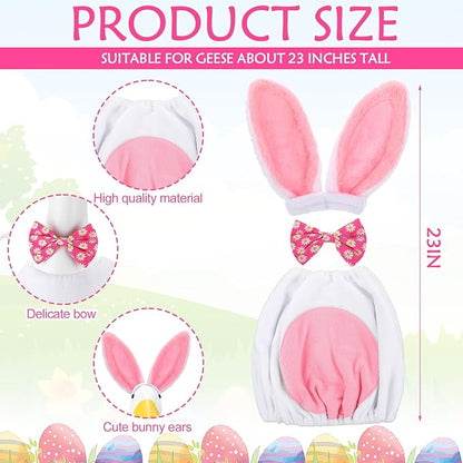 Abbylike 1 Set Easter Bunny Porch Goose Outfits Easter Yard Goose Clothes Costume with Bunny Ears Headband Fits Large 23'' Cement for Spring Outdoor Garden Yard Patio Statue Pathway Art Decorations