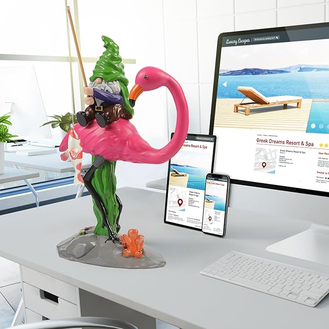 Garden Gnomes Outdoor Decor,Outdoor Statues,Funny Gnome on Flamingo with Fish on Fishing Rod,Large Decorations for Yard,Ideal Gifts for Women,Garden Gnomes Outdoor