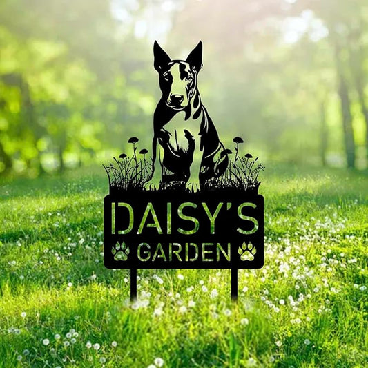 Custom Bull Terrier Dog Metal Memorial Garden Stake Personalized Pet Grave Marker Name Sign Remembrance Stake Decor Sympathy Dog Loss,Outdoor Statues for Yard Garden Lawn Patio Pathway Grave.