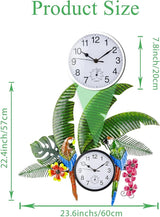 Outdoor Clock and Thermometer Combo, Parrot Outdoor Wall Clock Silent Non-Ticking, Outside Clock Metal Wall Art Decor for Patio, Garden, Home Decor
