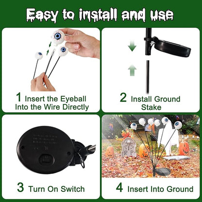 Halloween Solar Lights Outdoor Waterproof Solar Scary Eyeball Lights, 2 Pack Green Eyeball Swaying Firefly Lights, Solar Halloween Path Lights for Yard Garden Lawn Party Decor,