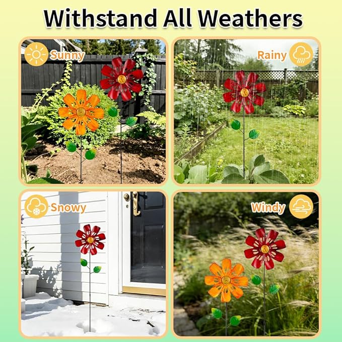 Stargarden 4Pcs Outdoor Wind Spinners, Small Metal Pinwheels for Yard, Decorative Garden Stakes for Patio,Lawn, Outdoor