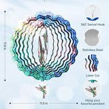 Hummingbird Wind Spinner for Easter Day Gift,Laser-Cut 12 Inch Stainless Steel Outdoor Garden Spring Decor, 3D Kinetic Window Hanging Sculpture Yard Art for Patio Women, Mom & Dad
