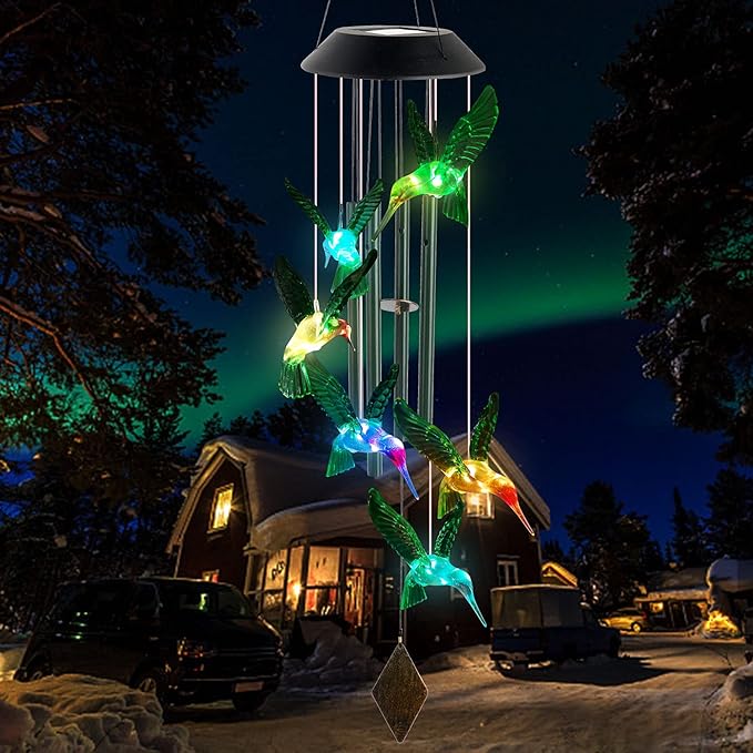 Hummingbird Solar Wind Chimes Outdoor, Father Gift, Birthday Gifts for Mother,Husband,Stepdad,Women,Grandma,Daughter,Aunt,Friend,Wife,Sister. dad and mom Gardening Gifts, Yard Decor