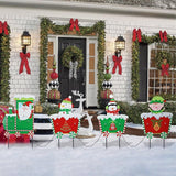 Christmas Yard Stakes Light Up Christmas Yard Decorations with LED Santa Claus Snowman Penguin Clown in Train Lighted Metal Garden Stakes Outdoor Xmas Stake Lawn Pathway Outdoor Decoration