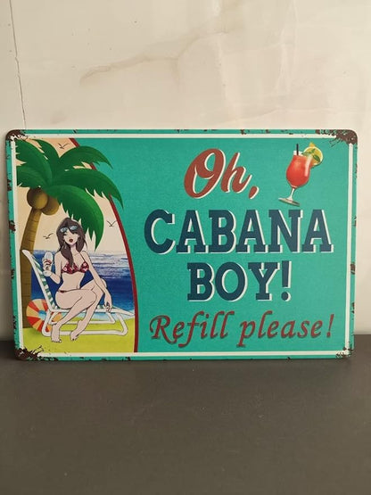 Cabana Boy Metal Sign Vintage Tiki Bar Signs for Outside Bar Home Yard Wall Decoration Pool Decor Patio Beach 12x8 Inch