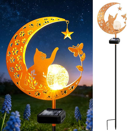 ZNYCYE Solar Lights Outdoor Decorative Moon Cat Butterfly Solar Stake Lights Birthday Mothers Day Gifts for Mom Women Grandma, Garden Decor Waterproof for Walkway, Yard, Lawn, Patio (Warm White)