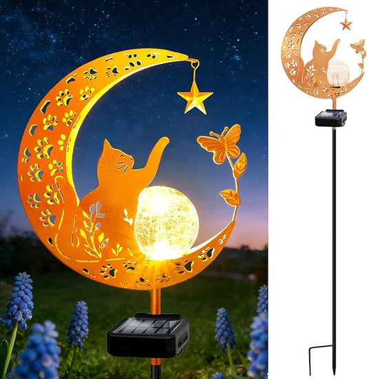 ZNYCYE Solar Lights Outdoor Decorative Moon Cat Butterfly Solar Stake Lights Birthday Mothers Day Gifts for Mom Women Grandma, Garden Decor Waterproof for Walkway, Yard, Lawn, Patio (Warm White)