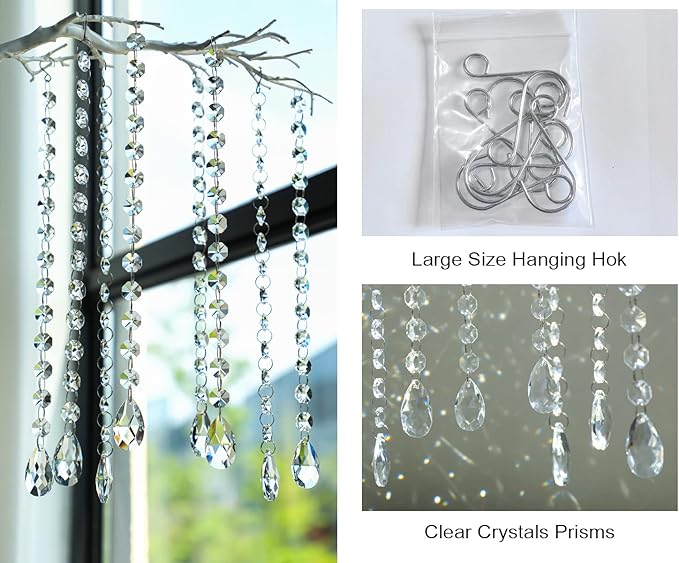 KANPURA 1ft 10pcs Teardrop Crystals Garland,Crystal Teardrop Chandelier Replacement,Hanging Glass Crystals for Chandelier, Christmas Tree, Wedding Decor(Clear)
