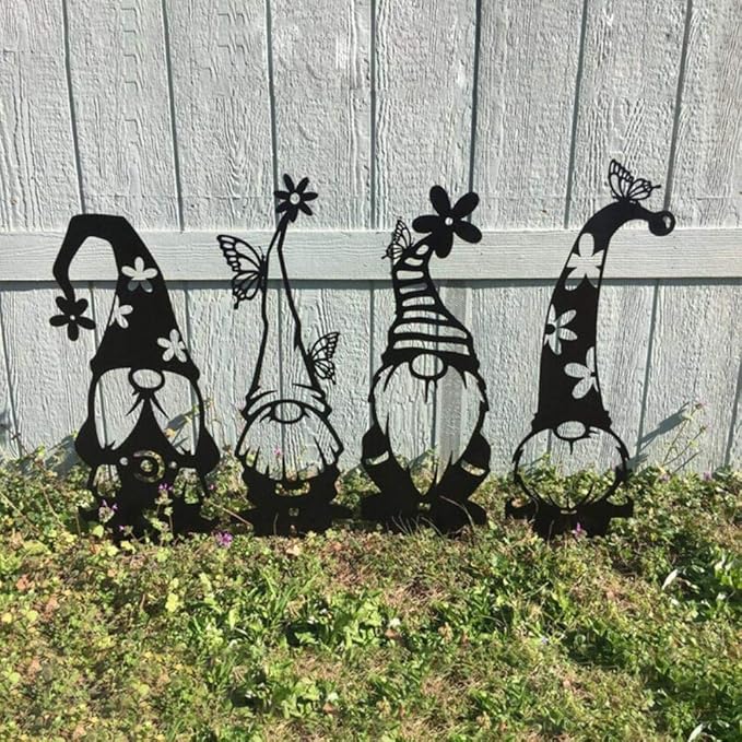 Eujgoov Garden Gnomes, Versatile Artwork Iron Garden Gnomes, Weatherresistant, Black Handmade Craftsmanship Metal Statues Outdoor Art Decor for Your Garden (A)