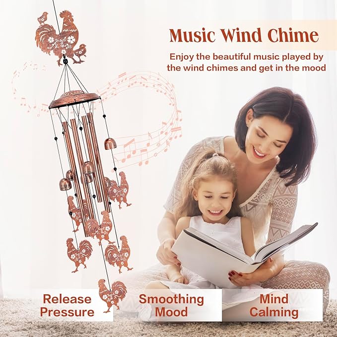 Chicken Wind Chimes for Outside,Chicken Gifts for Women Men/Memorial/Birthday/Rooster Lovers Gifts Metal windchimes Outdoors/Indoors,Garden Decor,Patio,Home,Porch,Yard Decorations