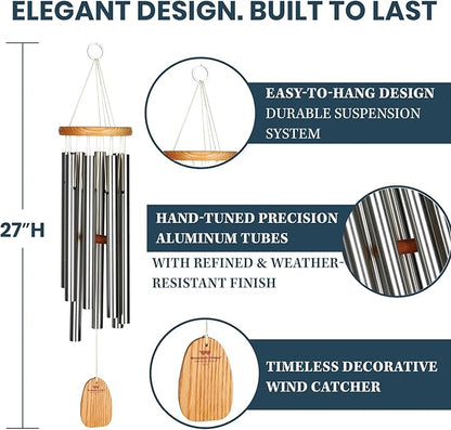 Woodstock Wind Chimes Garden Decor for Outside Outdoor Patio Decor 27" Inspirational and Memorial Sympathy Wind Chime Porch Decor Gregorian Wind Chime Alto Silver Wind Chimes (Gas)
