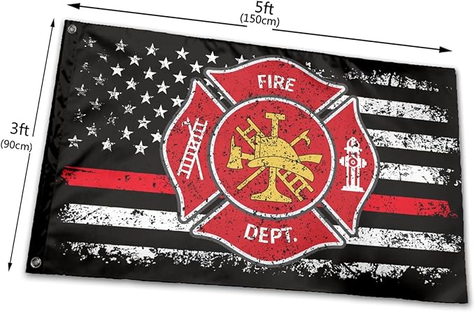 Firefighter Flag 3 X 5 Ft Polyester with Brass Grommets For Lawn Patio Yard Garden Home Outdoor Decor Fade Resistant Banner