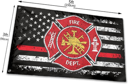 Firefighter Flag 3 X 5 Ft Polyester with Brass Grommets For Lawn Patio Yard Garden Home Outdoor Decor Fade Resistant Banner