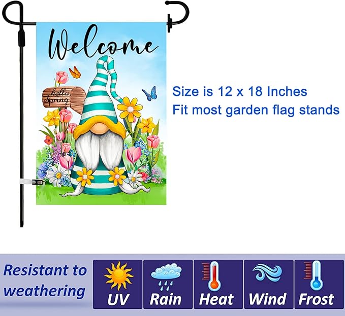 Set of 10 Gnome Seasonal Garden Flags,Double Sided 12 x 18 Inch Yard Flags, Small Garden Flags for Outside, Spring 4th of July Easter Seasonal Flags for Outdoor, Holiday Garden Flags for All Seasons