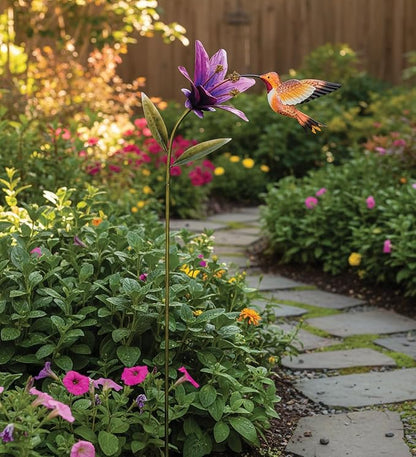 Regal Art & Gift Hummingbird Flower Garden Stake - Decorative Handcrafted Metal Sculpture, Elegant Outdoor Art for Patio, Lawn & Garden Décor - Rufous